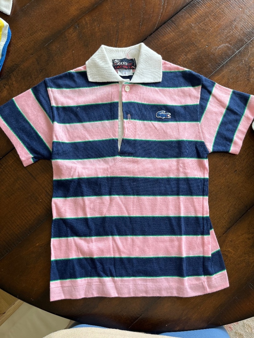 Vintage Izod Lacoste Size 10 Polo Pink Blue Striped Shirt Short Sleeve